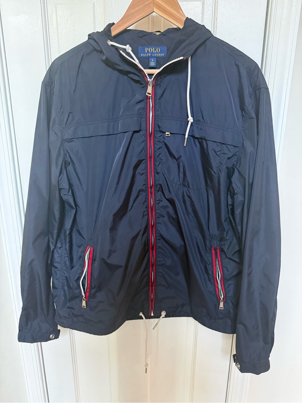 Polo by Ralph Lauren Navy Hooded Windbreaker with Red Trim